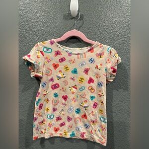 Girls Brown Size 7 GarAnimals Girl Power Rainbow Heart Short Sleeve Shirt Top
